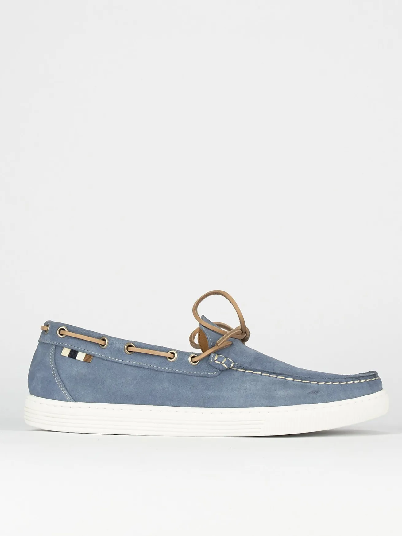 Mocassini tacco 1cm camoscio azzurro