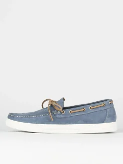 Mocassini tacco 1cm camoscio azzurro