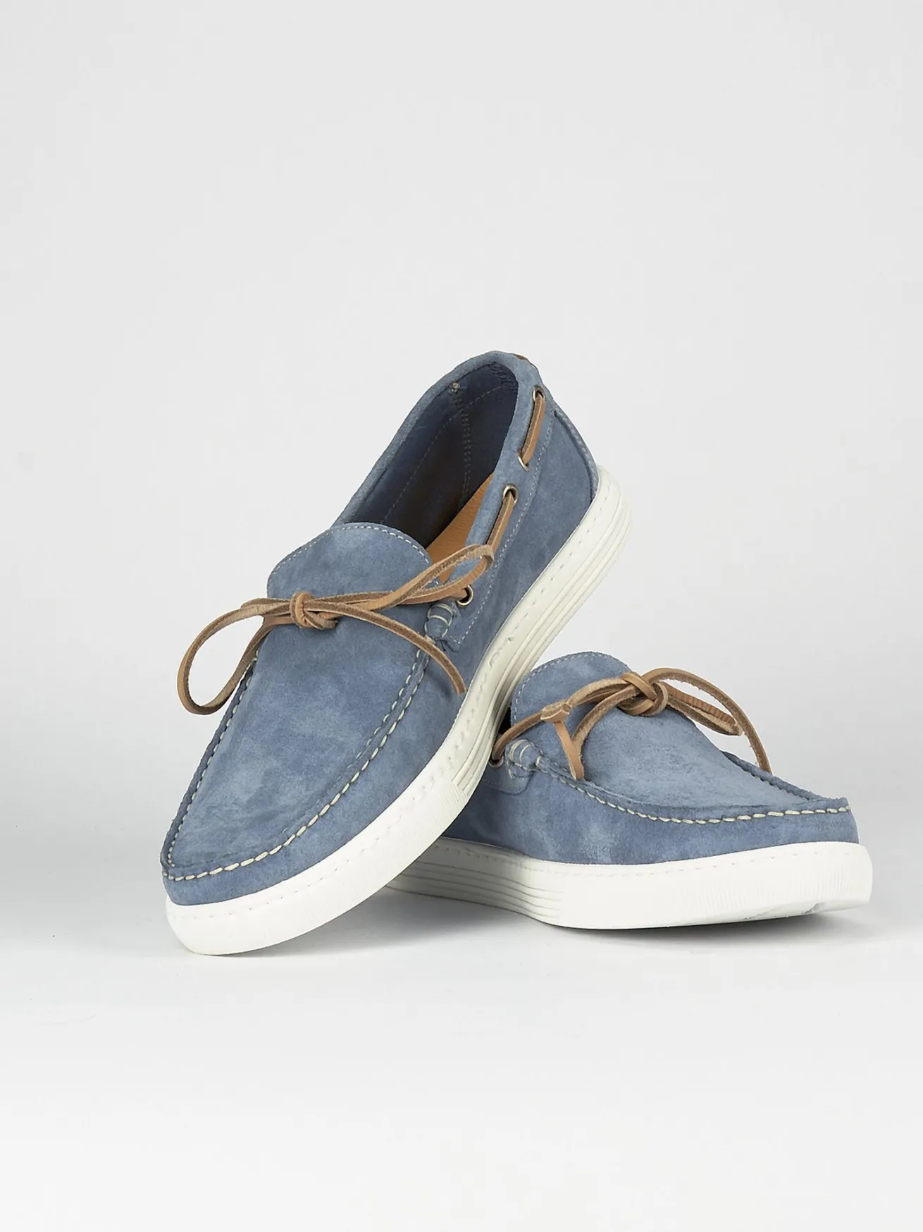 Mocassini tacco 1cm camoscio azzurro