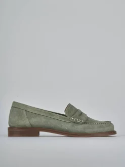 Mocassini tacco 1cm camoscio verde