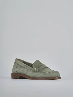 Mocassini tacco 1cm camoscio verde