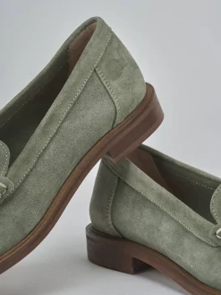 Mocassini tacco 1cm camoscio verde