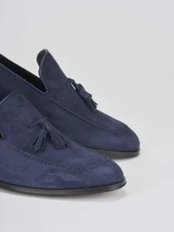 Mocassini tacco 2cm camoscio blu