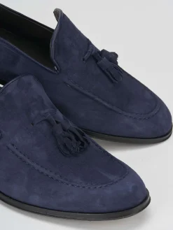 Mocassini tacco 2cm camoscio blu