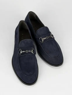 Mocassini tacco 1cm camoscio blu