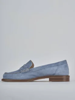 Mocassini tacco 1cm camoscio jeans