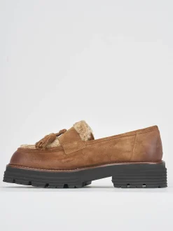 Mocassini tacco 2cm camoscio marrone