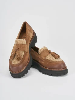 Mocassini tacco 2cm camoscio marrone