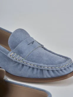 Mocassini tacco 1cm camoscio jeans