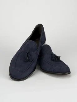 Mocassini tacco 2cm camoscio blu