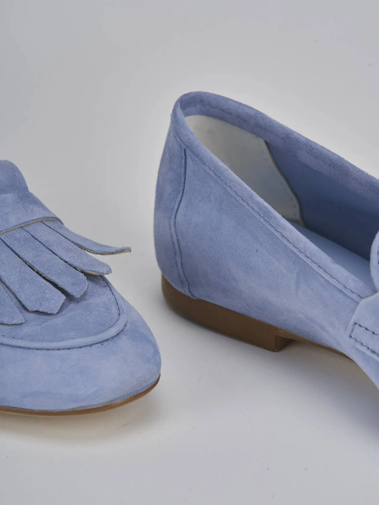 Mocassini tacco 1cm camoscio jeans