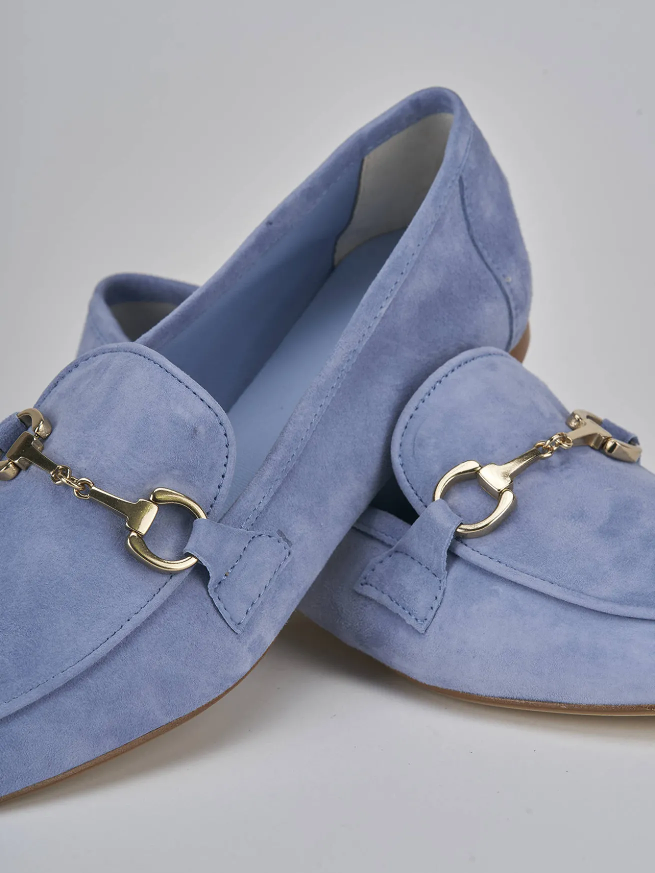 Mocassini tacco 1cm camoscio jeans