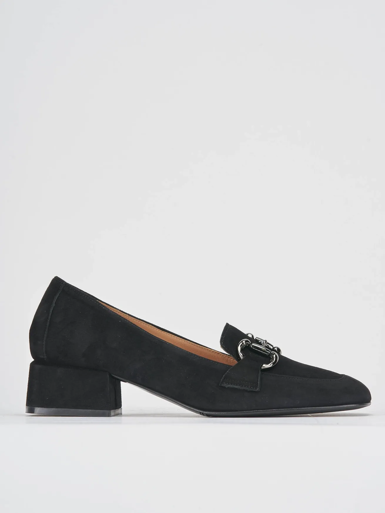 Mocassini tacco 3cm camoscio nero