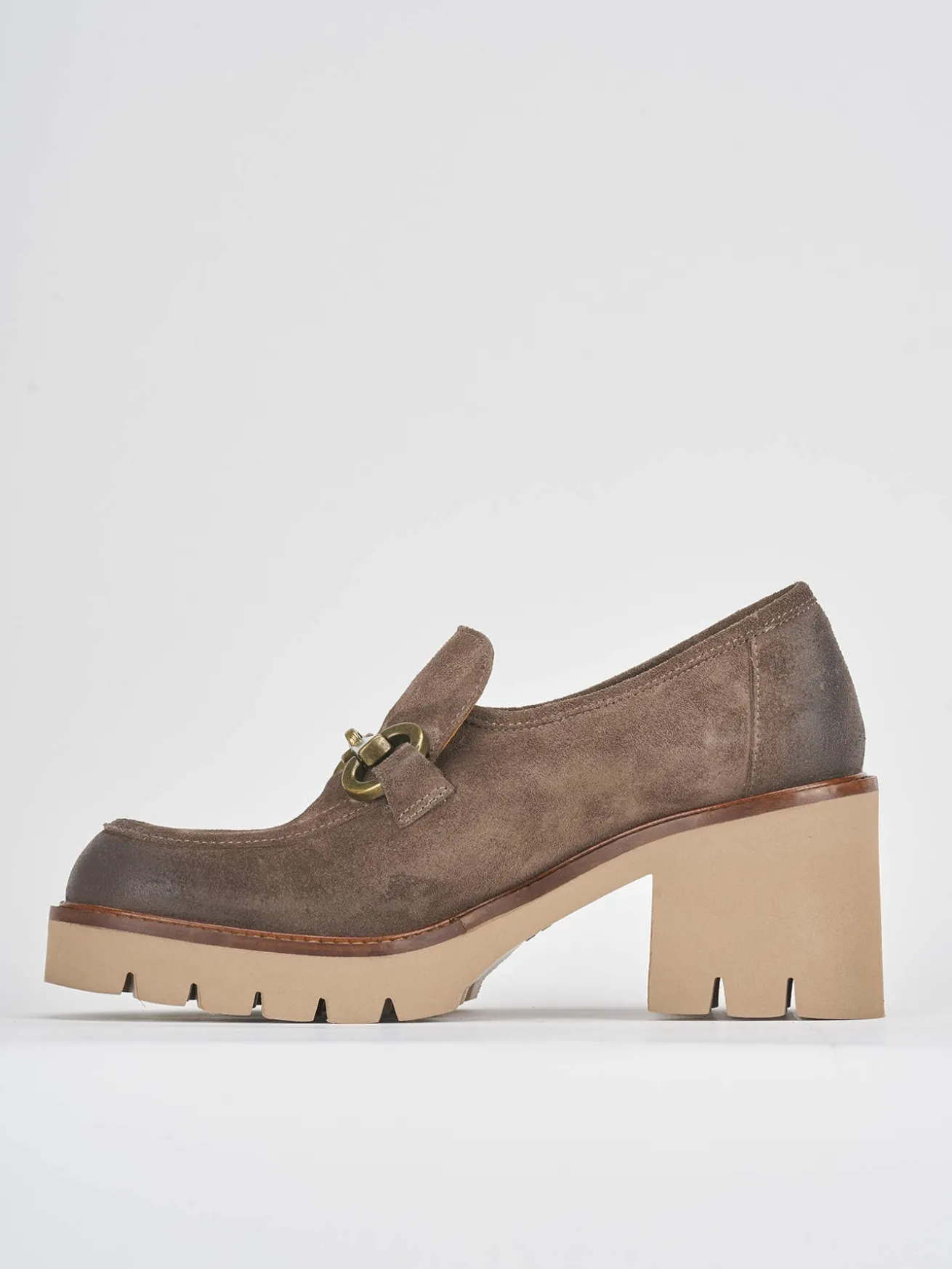 Mocassini tacco 6cm camoscio beige