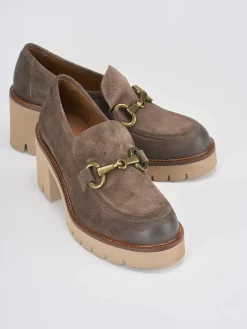 Mocassini tacco 6cm camoscio beige