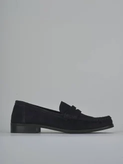 Mocassini tacco 2cm camoscio blu