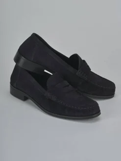 Mocassini tacco 2cm camoscio blu