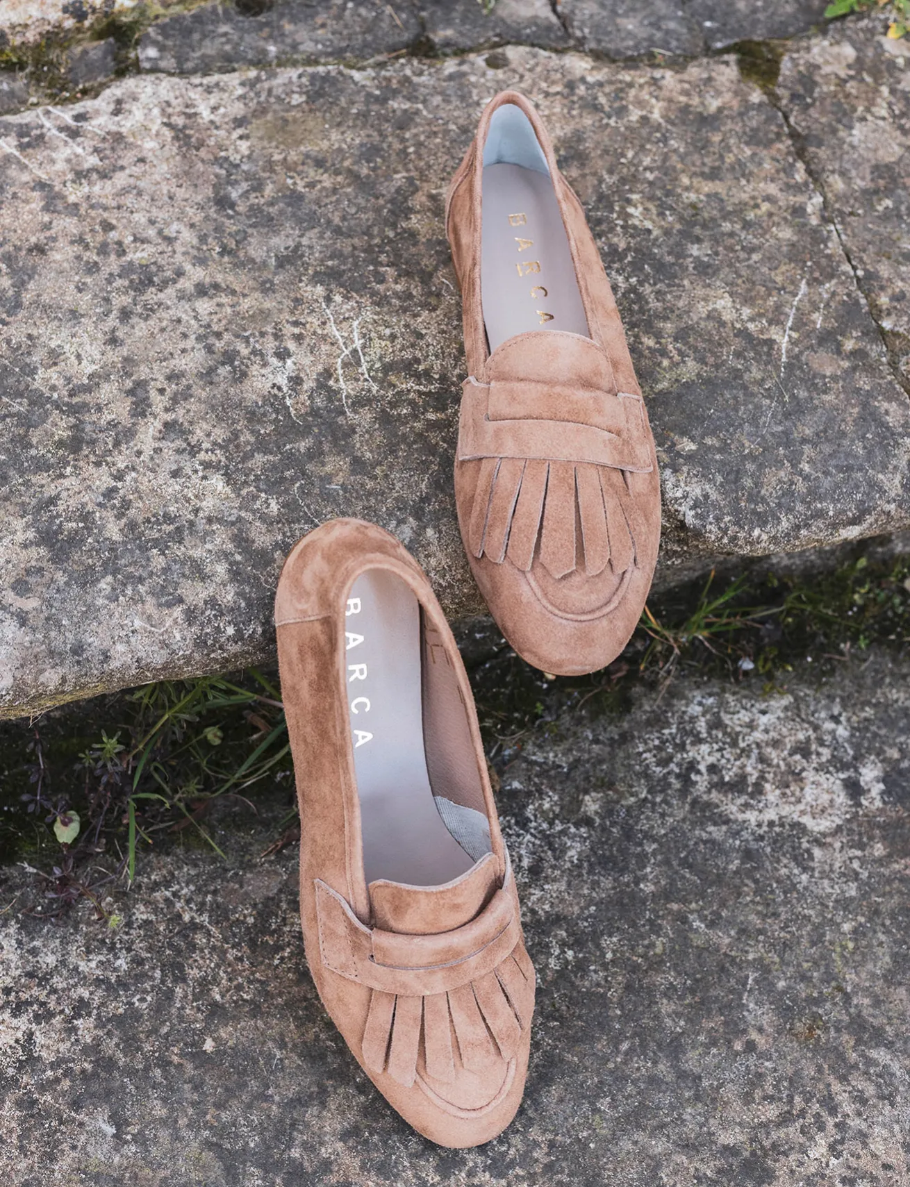 Mocassini tacco 1cm camoscio marrone