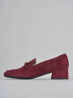 Mocassini tacco 5cm camoscio bordo'