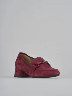 Mocassini tacco 5cm camoscio bordo'