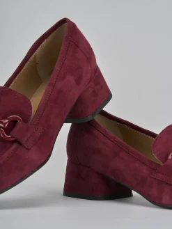 Mocassini tacco 5cm camoscio bordo'