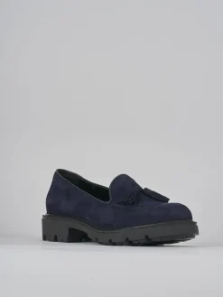 Mocassini tacco 2cm camoscio blu