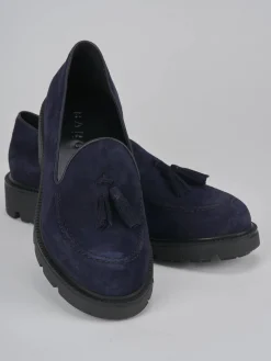 Mocassini tacco 2cm camoscio blu