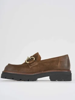 Mocassini tacco 2cm camoscio marrone