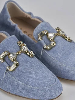 Mocassini tacco 1cm camoscio jeans