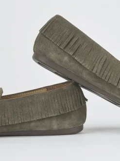 Mocassini tacco 1cm camoscio verde