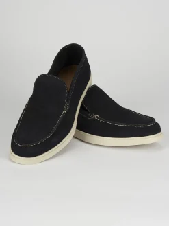 Mocassini tacco 2cm camoscio blu