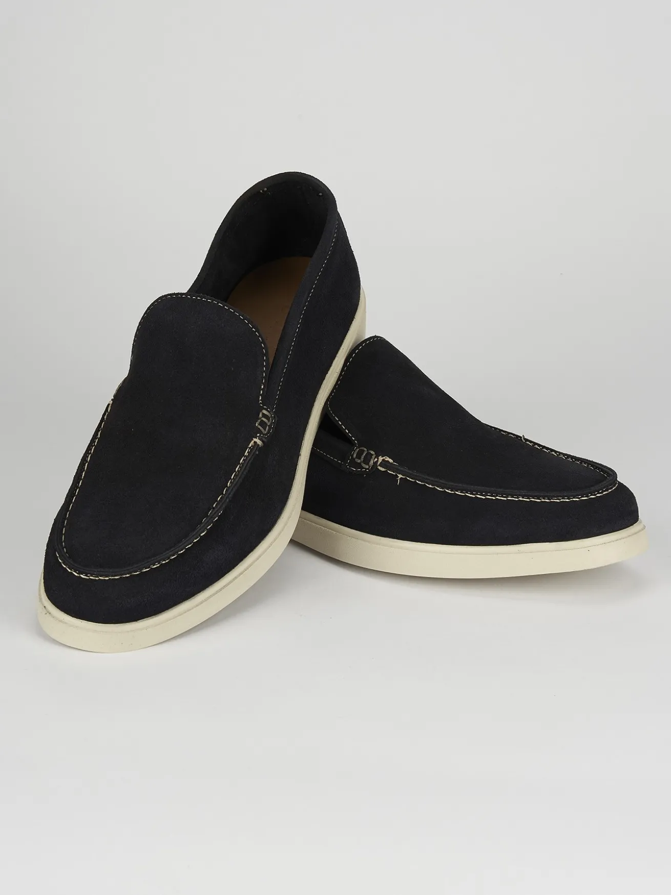 Mocassini tacco 2cm camoscio blu