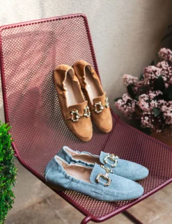 Mocassini tacco 1cm camoscio marrone