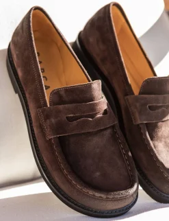 Mocassini tacco 3cm camoscio testa