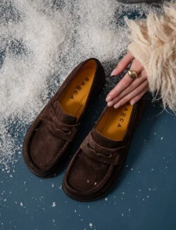 Mocassini tacco 3cm camoscio testa