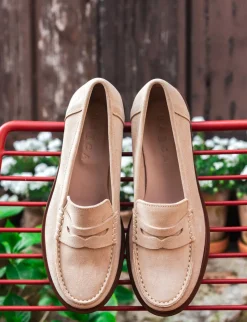 Mocassini tacco 2cm camoscio beige