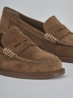 Mocassini tacco 1cm camoscio marrone