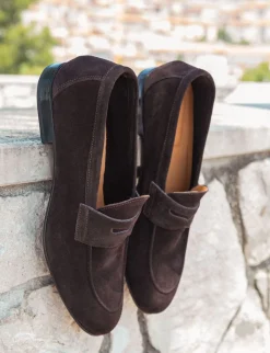 Mocassini tacco 1cm camoscio testa