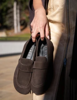 Mocassini tacco 1cm camoscio testa