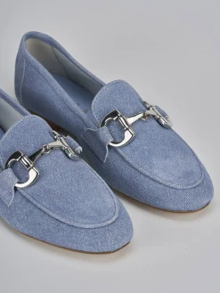 Mocassini tacco 1cm camoscio jeans