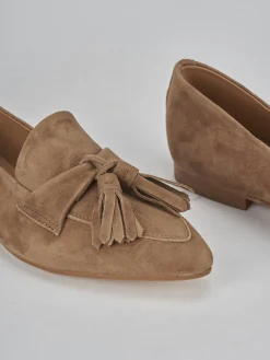 Mocassini tacco 1cm camoscio marrone