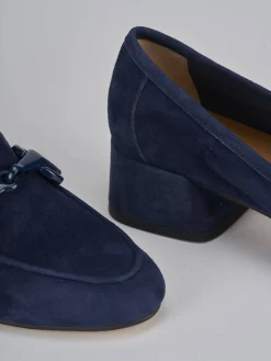 Mocassini tacco 3cm camoscio blu