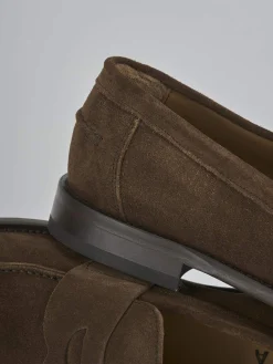 Mocassini tacco 1cm camoscio marrone