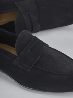 Mocassini tacco 1cm camoscio blu