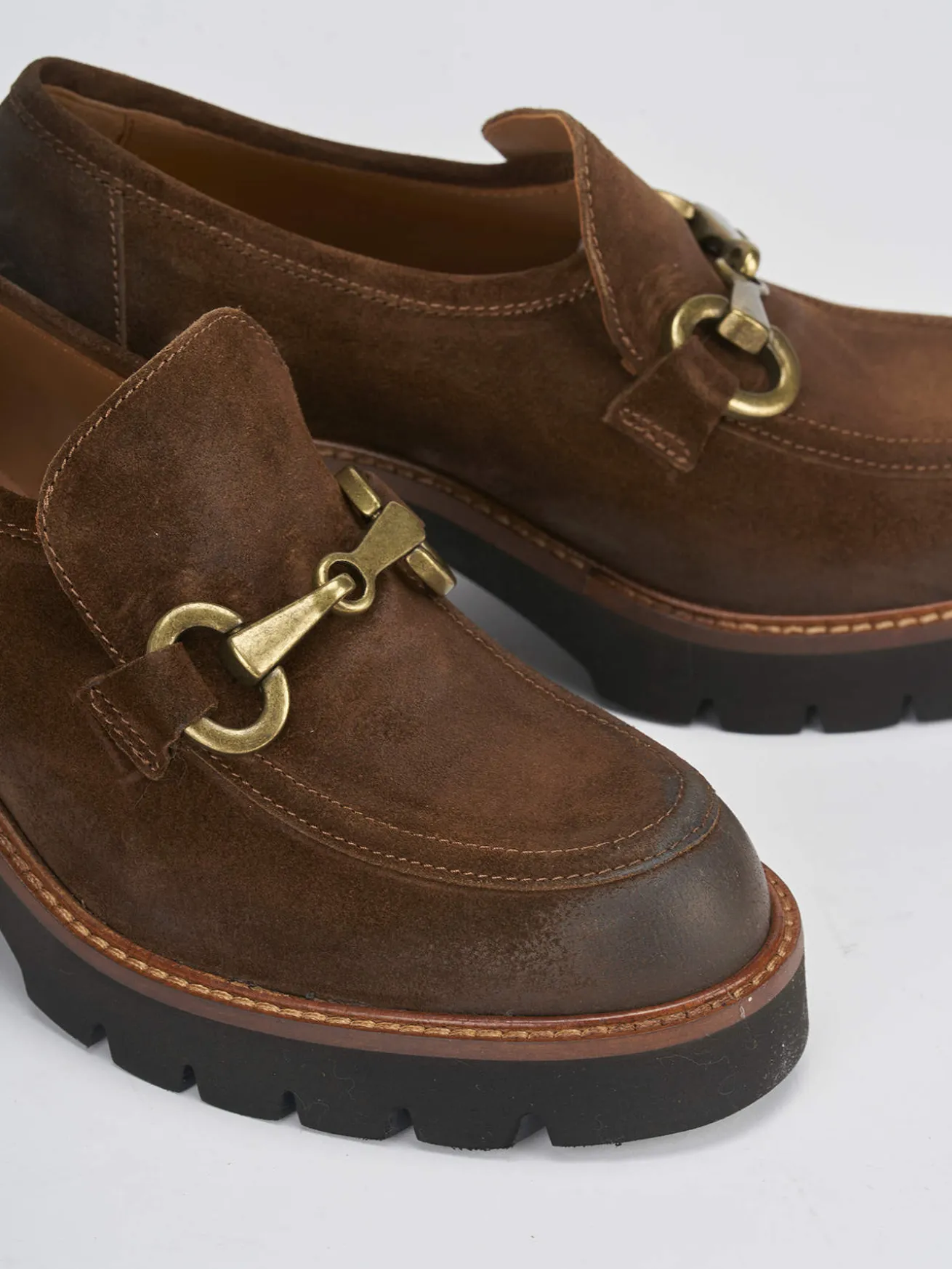 Mocassini tacco 6cm camoscio marrone