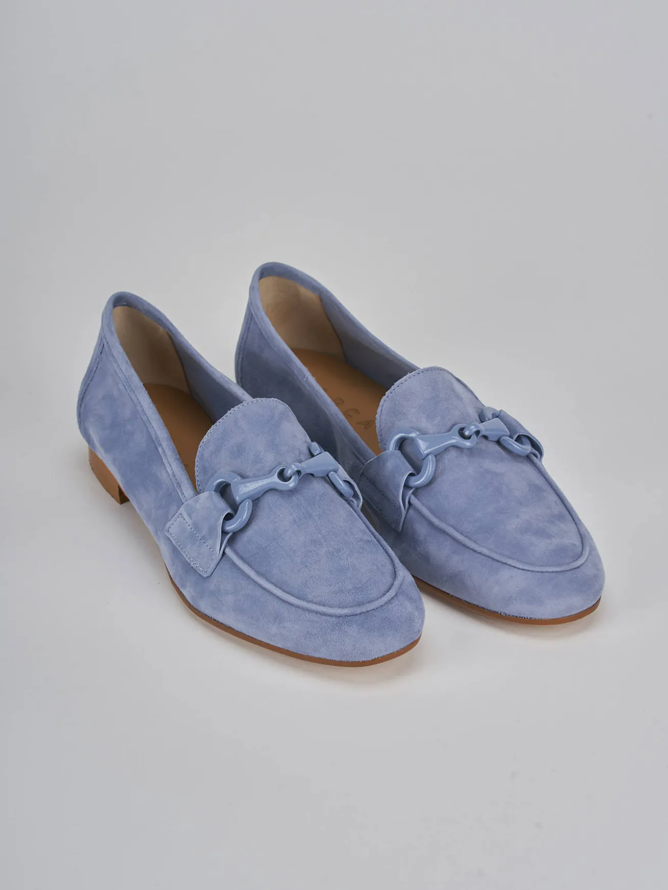 Mocassini tacco 1cm camoscio jeans