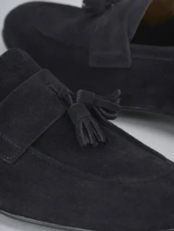 Mocassini tacco 1cm camoscio blu