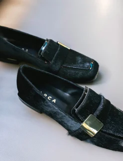 Mocassini tacco 1cm cavallino nero