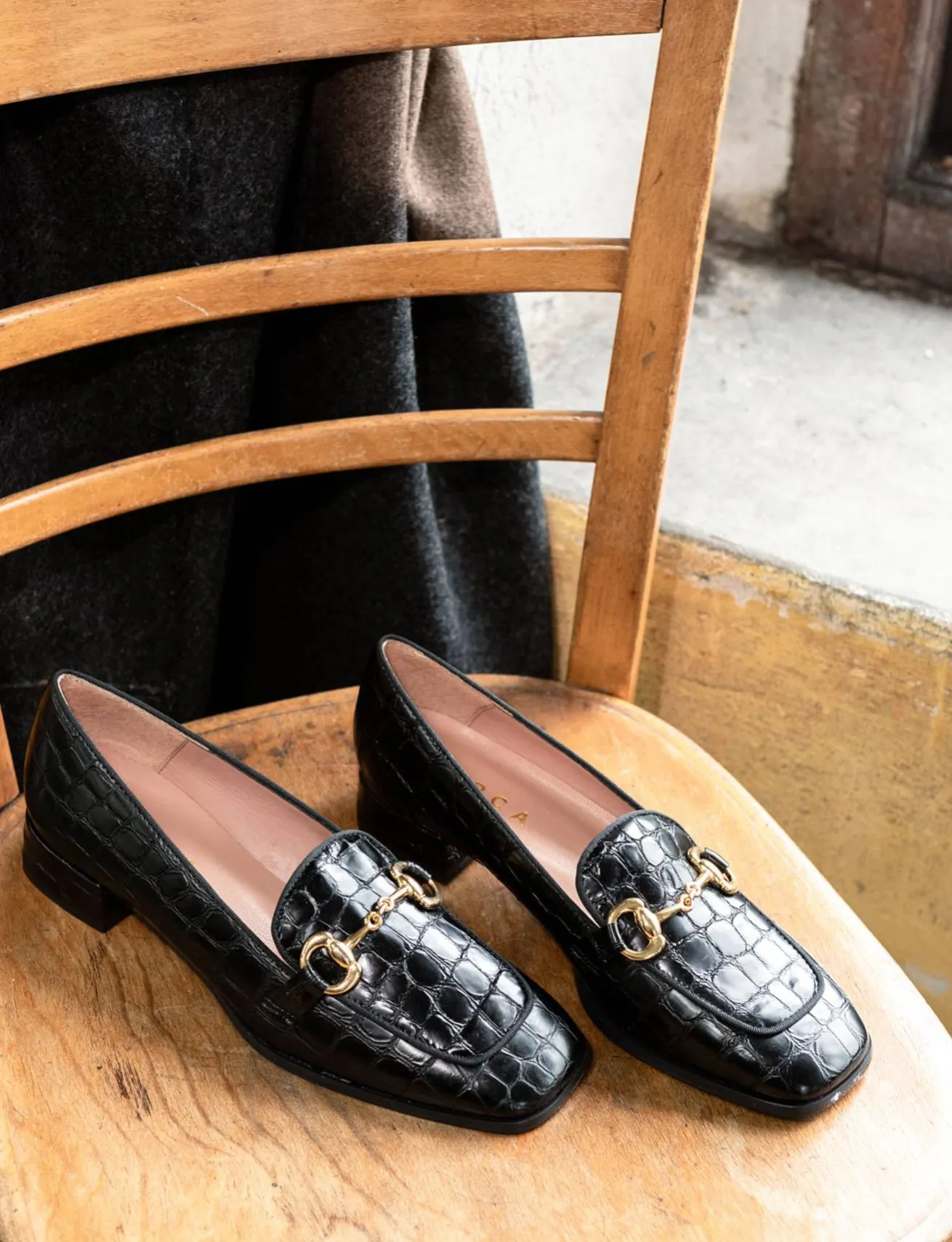 Mocassini tacco 3cm cocco nero