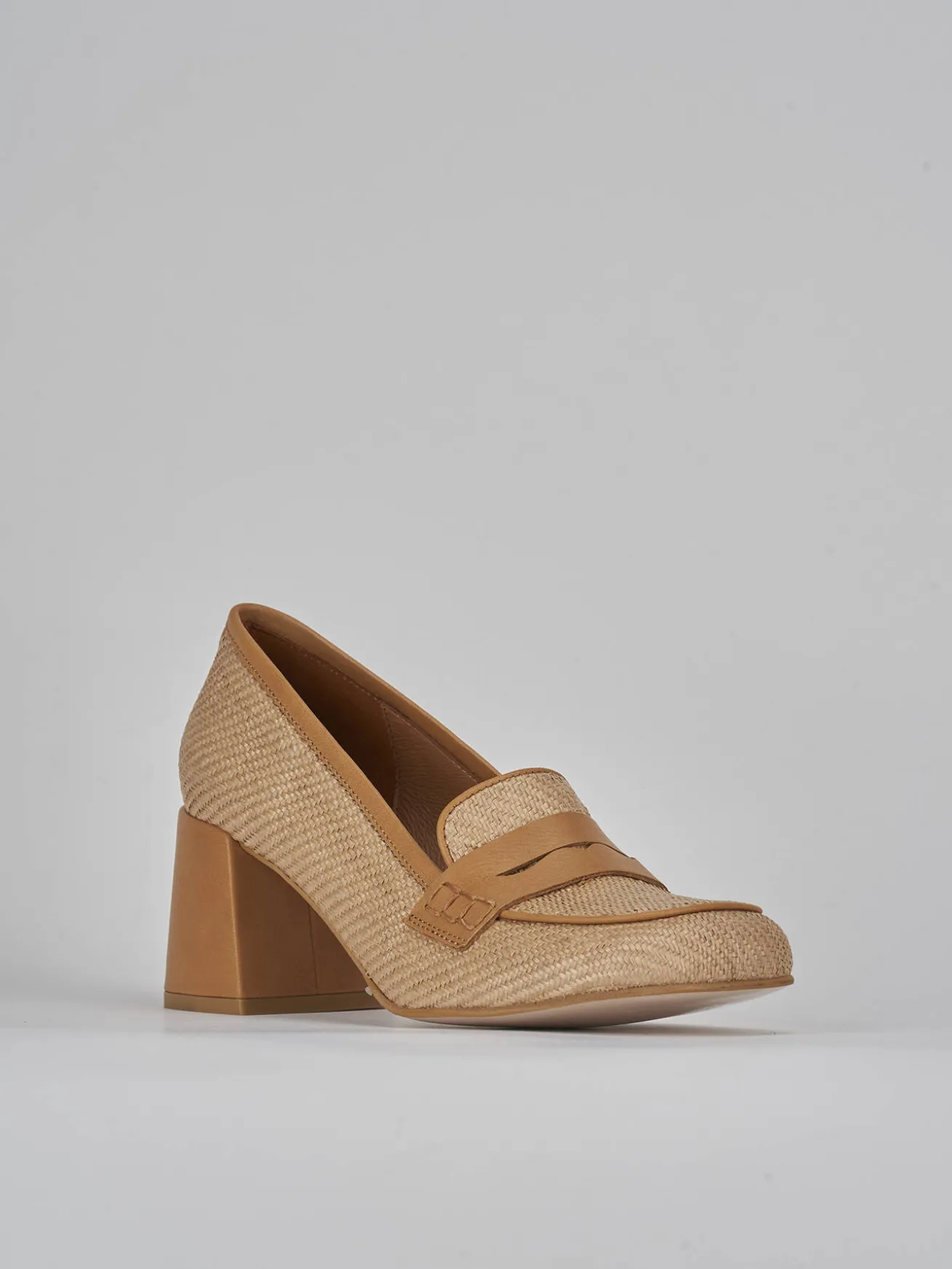 Mocassini tacco 7cm pelle marrone